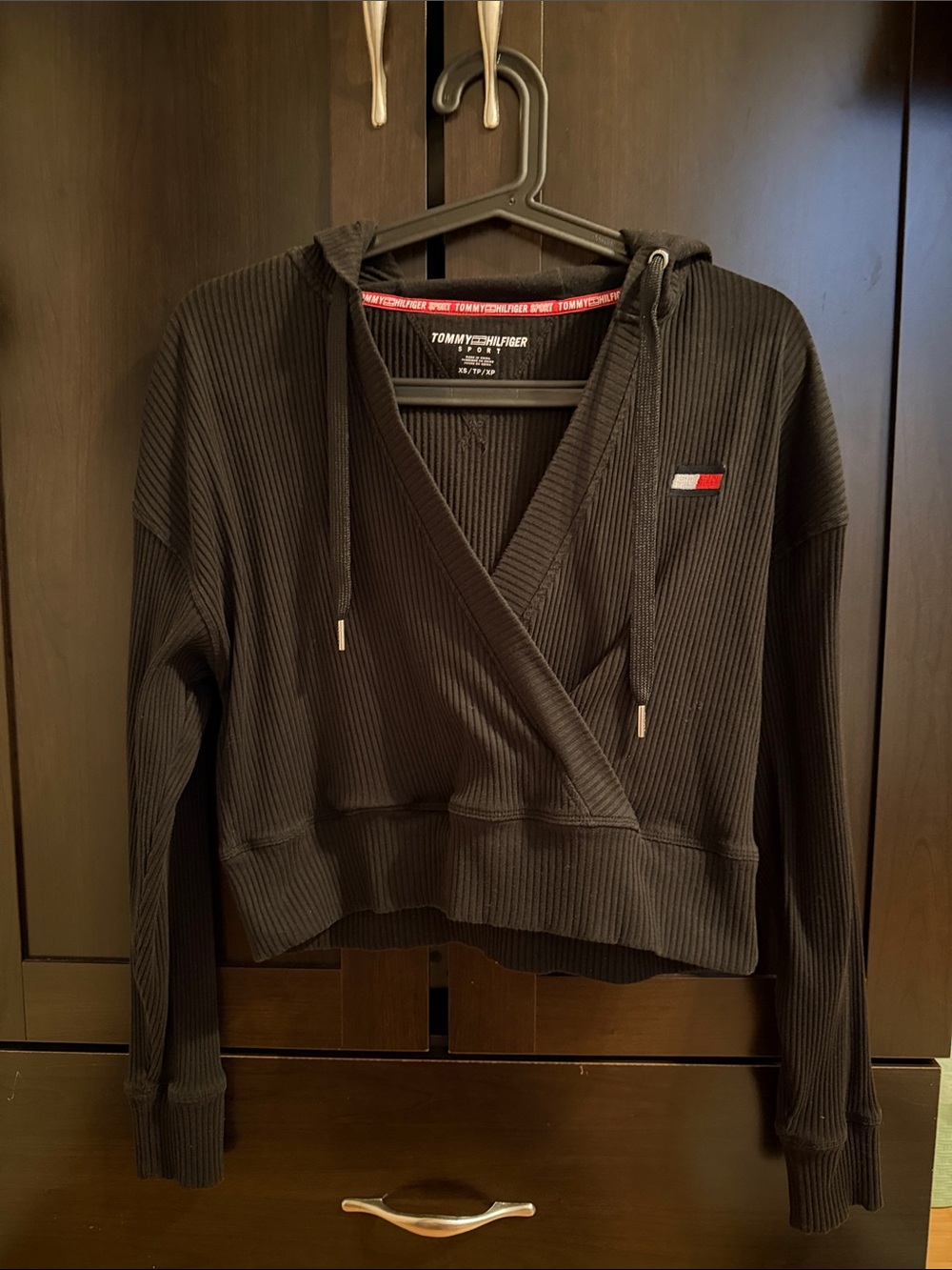 TOMMY HILFIGER Black Ribbed Wrap Hoodie